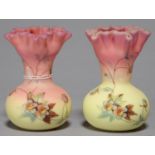 A PAIR OF THOMAS WEBB & SONS QUEEN'S BURMESE GLASS VASES, DECORATED IN THE WORKSHOP JULES BARBE,