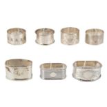 SEVEN GEORGE V - ELIZABETH II SILVER NAPKIN RINGS, 6OZS 3DWTS Good condition