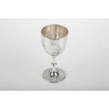 A VICTORIAN SILVER GOBLET, THE BOWL EMBOSSED WITH FLOWERS, ON BEADED FOOT, 12CM H, APPARENTLY