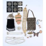 MISCELLANEOUS COSTUME JEWELLERY,  COMPRISING THREE CRYSTAL ITEMS (NECKLACE, BROOCH AND BRACELET),