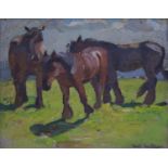 WINIFRED WILSON (1882-1973) - THREE HORSES, SIGNED, OIL ON CANVAS BOARD, 15 X 19.5CM Winifred Wilson