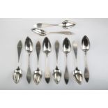 A SET OF TEN SWISS SILVER TABLESPOONS, 19TH C, BY THE WIDOW OF D  HEGI,  ZURICH, C1830-50, 12OZS