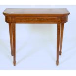 A VICTORIAN MAHOGANY, SATINWOOD, INLAID AND PENWORK CARD TABLE IN THE MANNER OF EDWARDS & ROBERTS,