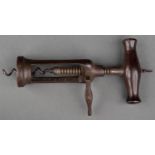 A VICTORIAN LONDON RACK CORKSCREW BY LUND, C1860 TURNED ROSEWOOD HANDLE, MARKED LUND PATENT'S LONDON