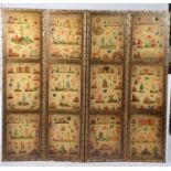 A FOUR FOLD PAINTED LEATHER SCREEN, LATE 19TH / EARLY 20TH C, IN MID 16TH C STYLE, EACH FOLD WITH