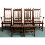 A SET OF SIX STAINED ASH DINING CHAIRS, 20TH C, SEAT HEIGHT 45CM Some minor chips and scuffs but