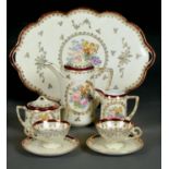 A CONTINENTAL PRIMROSE GROUND PORCELAIN CABARET SET, EARLY 20TH C, DECORATED WITH FLORAL
