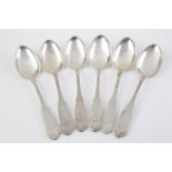 A SET OF SIX NORWEGIAN SILVER DESSERT SPOONS, HARDANGAR PATTERN, BY MAGNUS AASE OF BERGEN AND MARKED