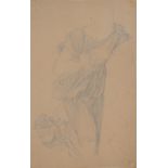 FELIX HENRI GIACOMOTTI (1828-1909) - STUDY OF DRAPERY, SIGNED, PENCIL ON COLOURED PAPER, 42 X 27.