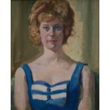 ARTHUR HENRY KNIGHTON-HAMMOND, RI, RSW (1875-1970) - THE BLUE DRESS, OIL ON CANVAS, 55 X 44.