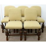 A SET OF FIVE OAK DINING CHAIRS, C1930 THE CLOSE NAILED PADDED BACK IN TRELLIS UPHOLSTERY WITH