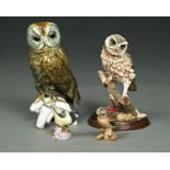 A KARL ENS MODEL OF AN OWL AND A COUNTRY ARTISTS COMPOSITION MODEL OF AN OWL, WOOD BASE, BOTH 20TH
