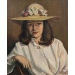 BRITISH SCHOOL, 1979 - GIRL IN A STRAW HAT, SIGNED PETLEY, DATED AND INSCRIBED A E L, OIL ON CANVAS,