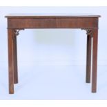 A GEORGE III MAHOGANY SIDE TABLE, C1800, WITH PIERCED BRACKETS, 70CM H; 40 X 83CM Top associated,