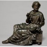 A FRENCH BRONZE SCULPTURE OF HOMER, LATE 19TH C, GREEN PATINA RUBBED AND DARK IN PLACES, 28CM H