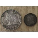 SILVER COINS. QUEEN ANNE SHILLING 1711 AND VICTORIA CROWN 1897