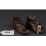 A PAIR OF CONTINENTAL COLD PAINTED TERRACOTTA MODEL OF KITTENS, A DOG AND MOUSE PLAYING ON OLD