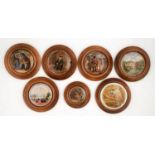 SEVEN   VICTORIAN COLOUR PRINTED POT LIDS, C1860, COMPRISING SIX MEDIUM AND ONE SMALL, VARIOUS