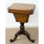 A VICTORIAN ROSEWOOD WORK TABLE, C1850, THE OCTAGONAL TOP WITH CHAMFERRED LID OPENING TO REVEAL A