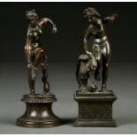 TWO ITALIAN BRONZE STATUETTES OF BATHERS, 19TH C, STANDING BEFORE A DOPHIN FOUNTAIN AND A