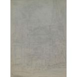 FOLLOWER OF LAURENCE STEPHEN LOWRY,  RA - STREET SCENE, BEARS SIGNATURE, PENCIL, 35 X 26CM