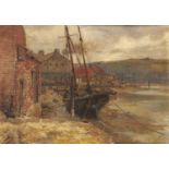 ROBERT EDWARD MORRISON (1852-1925) - WHITBY HARBOUR, SIGNED, SIGNED AGAIN, DATED 1908 AND