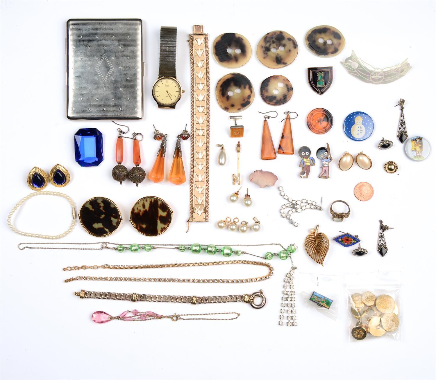 MISCELLANEOUS COSTUME JEWELLERY, A CIGARETTE CASE, WRISTWATCH, ETC Variable