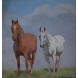 WINIFRED WILSON (1882-1973) - TWO HORSES, SIGNED, OIL ON CANVAS BOARD, 19.5 X 18CMWinifred Wilson