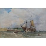 G WILKIN, 1874  - SHIPPING OFF A PORT, SIGNED, WATERCOLOUR, 28.5 X 44CM One or two small spots of