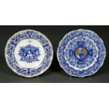 TWO COALPORT BLUE AND WHITE OR BLUE AND WHITE AND GILT CAPTAIN MATTHEW WEBB AND FIELD MARSHAL LORD
