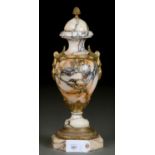 A GILT BRONZE MOUNTED MARBLE URN, MOUNTS LATE 19TH C, IN LOUIS XV STYLE, ON OCTAGONAL BASE, 43CM H