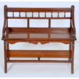 A VICTORIAN MAHOGANY HALL BENCH, ATTRIBUTABLE TO JAMES SHOOLBRED, C1880, THE SQUARE SPINDLED BACK