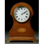 AN EDWARDIAN MAHOGANY AND INLAID MANTEL TIMEPIECE, WEIR & SONS DUBLIN AND BELFAST, C1910, WITH