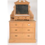 A LATE VICTORIAN OAK AND AMBOYNA VENEERED DRESSING TABLE, THE RECTANGULAR BEVELLED PLATE BENEATH A