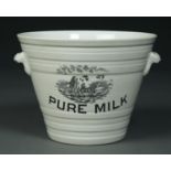 DAIRY ANTIQUES. A WHITE EARTHENWARE MILK PANCHEON FOR ABBOTT, FIELD & CO LIMITED, C1910, TRANSFER