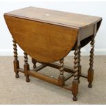 AN OAK GATELEG TABLE, EARLY 210TH C, ON SPIRAL LEGS UNITED BY STRETCHERS, 73CM H; 90 X 117CM Top