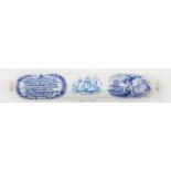 KITCHENALIA A WEARSIDE BLUE PRINTED EARTHENWARE ROLLING PIN, PROBABLY SUNDERLAND, C1860, WITH PRINTS