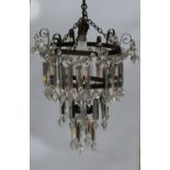 TWO CUT GLASS CORRIDOR CHANDELIERS OF BAG FORM EARLY - MID 20TH C, APPROXIMATELY 30CM H Mostly