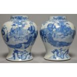 A PAIR OF CHINESE BLUE AND WHITE GINGER JARS,  19/20TH C, KANGXI MARK, PAINTED WITH FIGURES