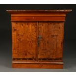 A VICTORIAN ESTATE MADE VARNISHED DEAL WRITING CABINET ENCLOSED BY A PAIR OF AUGSBURG MARQUETRY