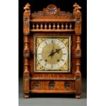 A GERMAN OAK MANTEL CLOCK, WINTERHALDER AND HOFMEIER, LATE 19TH C, THE MOVEMENT STRIKING ON A COILED