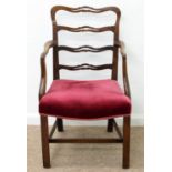 A MAHOGANY LADDER BACK ELBOW CHAIR, 20TH C, DISHED SEAT, SEAT HEIGHT 43CM Slight handling wear but