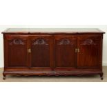 A SOUTH EAST ASIAN MAHOGANY STAINED WOOD SIDE CABINET, 20TH C, WITH SERPENTINE TOP AND ENCLOSED BY