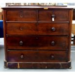 A VICTORIAN MAHOGANY CHEST OF DRAWERS, 125CM H; 122 X 56CM Chips and losses to veneers, two