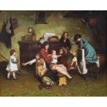 MANNER OF EUGENIO ZAMPIGHI - A HAPPY FAMILY,  OIL ON PANEL, 48 X 60CM A late 20th c furnishing