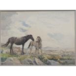 MARGARET KEMP-WELCH, ARE (1874-1968) - EXMOOR PONIES; EXTENSIVE LANDSCAPE, TWO, WATERCOLOUR, 26 X