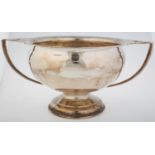 A GEORGE V SILVER TROPHY CUP, THE HANDLES EACH PIERCED WITH A HEART, 13CM H, BY ATKIN BROTHERS,