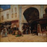 20TH CENTURY SCHOOL - AN EASTERN BAZAAR, INDISTINCTLY SIGNED, OIL ON CANVAS, 48 X 60CM A