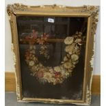 A VICTORIAN WOOLWORK PICTURE OF A FLAG WITH FLOWERS HANGING FROM A RAIL, 61 X 43CM Lower part
