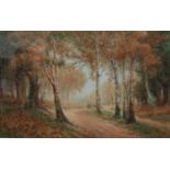 EDGAR WOOLLATT (1871-1931)  - AUTUMN IN SHERWOOD FOREST, SIGNED, WATERCOLOUR, 57 X 90CMExhibited: